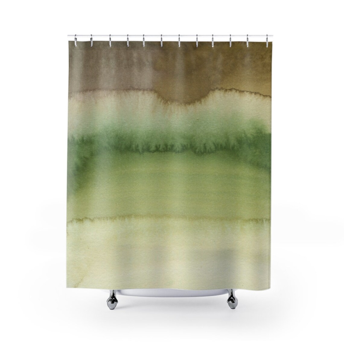 Green Shower Curtain Sage Forest Green Beige Brown Ombre Etsy