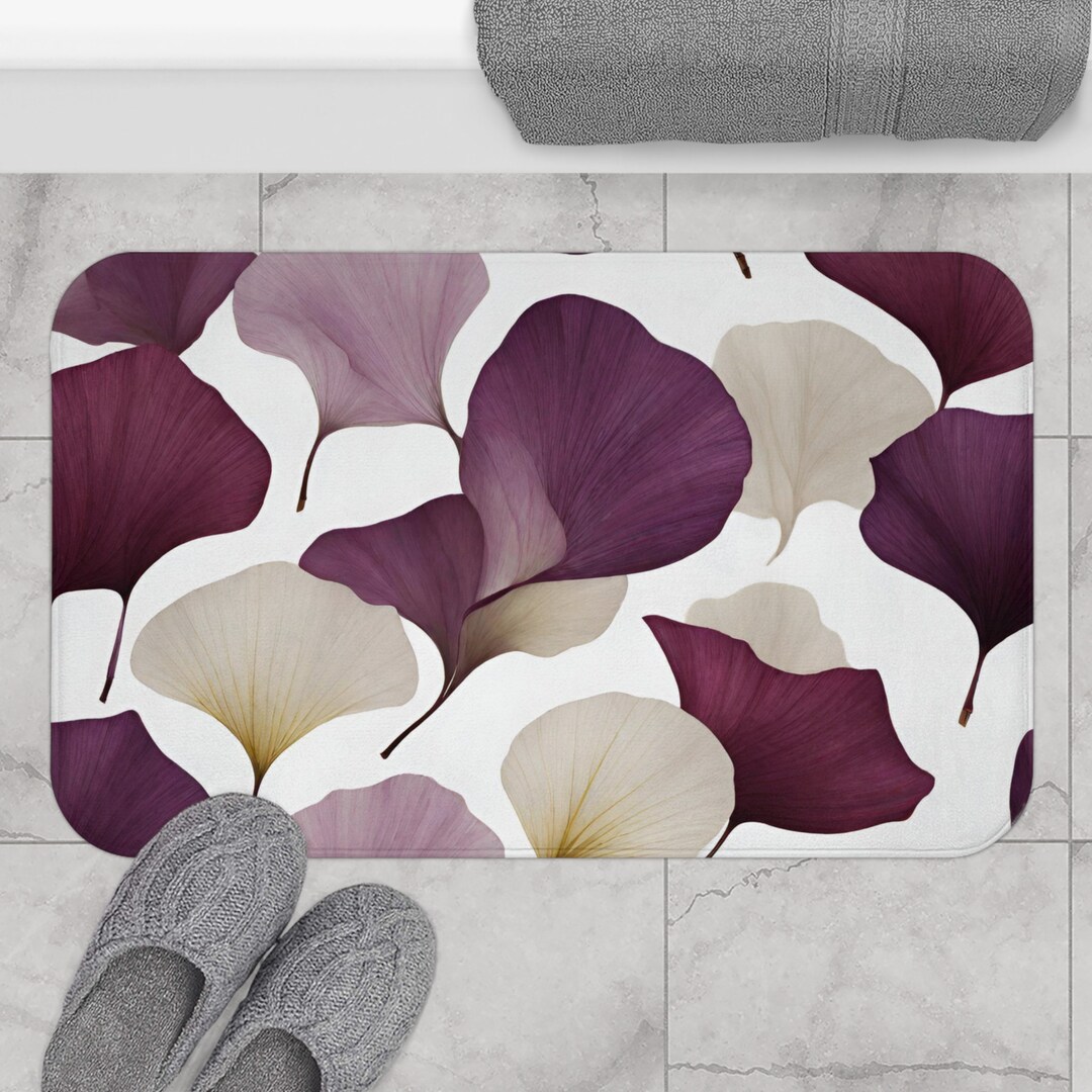 Boho Chic, Bath Mats and Rugs Floral Gingko Lavender Lilac Mauve Purple