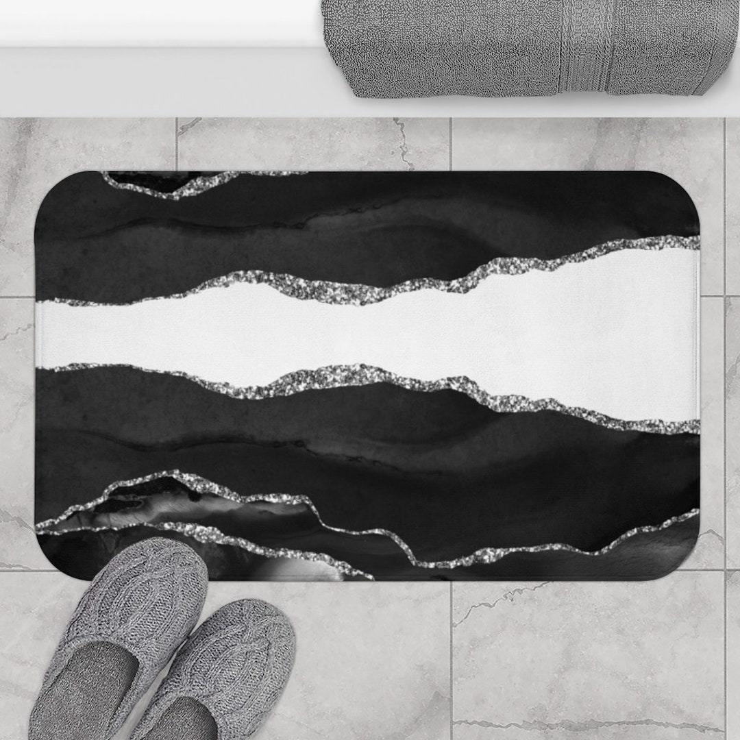 Bohemian Bath Mat and Rug, Gray White Black Ombre, and Silver Agate ...