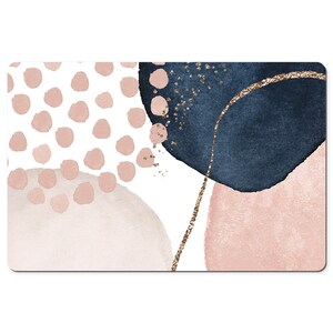 May include: Abstract art print with pink, white, and blue watercolor shapes and gold glitter accents.