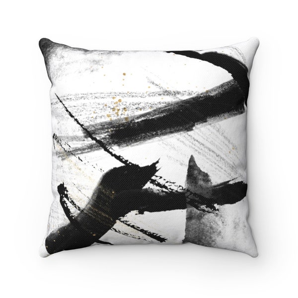 Abstract Pillow Cover, Black White, Brush Strokes, Mid Century Modern Pillowcase, Watercolor Decorative Couch Accent  Pillow
