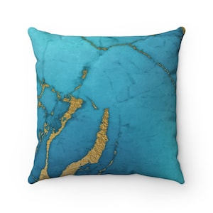 Pillow Cover, Couch Accent Decorative Pillowcase, Teal Beige  Marble,Modern Abstract Art Square Pillowcase 20x20, 18x18, 16x16, 14x14
