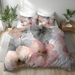 Duvet, Pillow Sham, Comforter | Pink Grey Minimalist Watercolor Bedding Queen King Twin