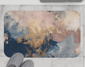 Abstract Bath, Kitchen Mat | Blue Earthy Neutral Non Slip Bath Mat