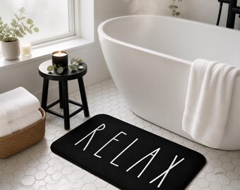 Relax Bath Mat: Black & White Modern Farmhouse Decor