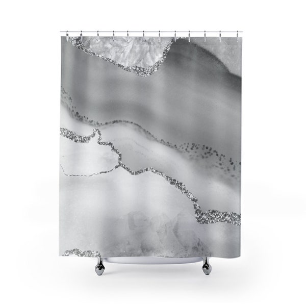 Boho Ombre Shower Curtain: Silver Agate Quartz, Watercolor Print