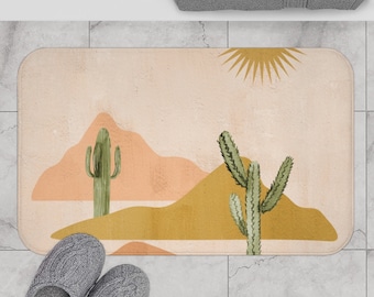 Bohemian Bath Mat and Rug, Dusty Beige Pink, Beige, Desert, Sage Green, Cactus, Bathroom Decor, Home Decor