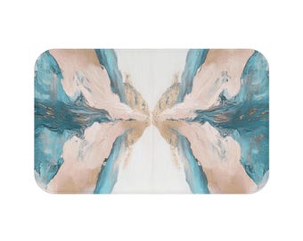 Abstract Bath, Kitchen Mat | Blue Blush, Beige Watercolor | Modern Artsy Home Decor,  Bathroom Rug