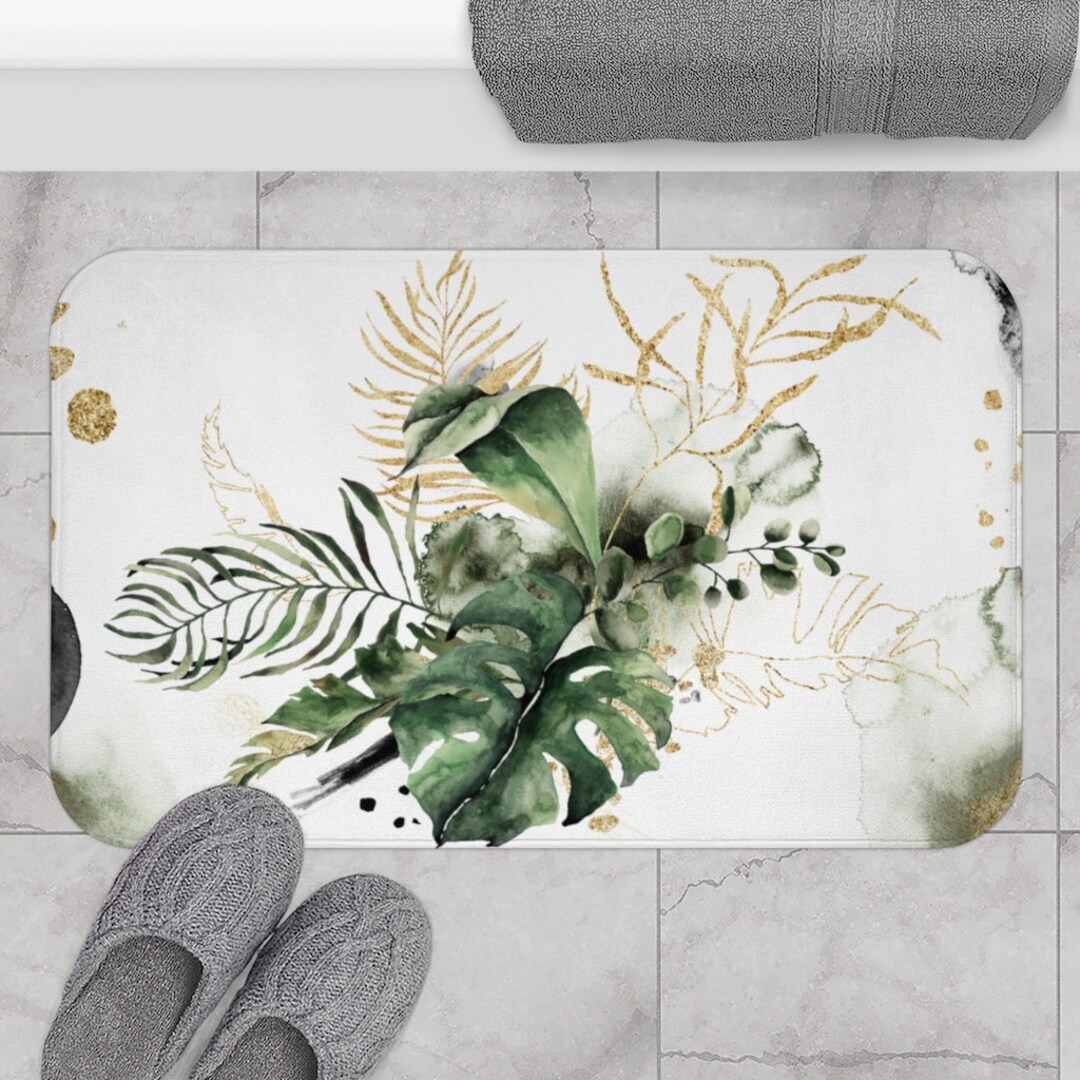Floral Boho Bath Mats and Rugs Jungle Tropical Monstera Etsy