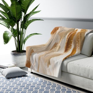 Boho Couch Throw Blankets, Abstract Ivory Cream Gold, Beige, Neutral Earth Tones, Fleece Sherpa, Living Room, Bedroom, Office, Minimalist