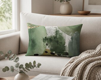 Abstract Forest Lumbar Pillow: Sage Green Watercolor Pillowcase (14x20)