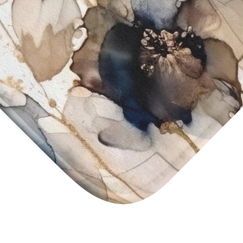 Boho Duschvorhang | Abstraktes Florales Marineblau, Beige Ombre, flüssige Tinte | Stilvolles Aquarell Minimalist Bild 5