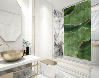 Tenda Da Doccia Con Stampa Lago E Montagne - 175x200 Cm Con Ganci - Tessuto Idrorepellente Turchese/Corallo - Foto 9