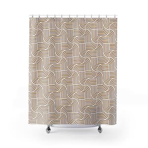 Abstract Art Deco Shower Curtain | Fabric Shower Curtain, Tan Beige White Geometric image 5