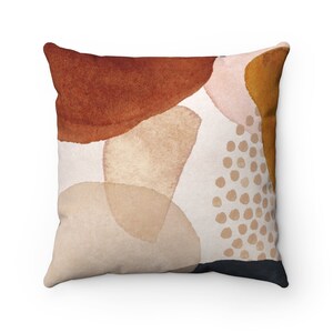 Abstrakte Kunst Kissenbezug, Rost Beige, Blush Rosa Formen Dekorativer Kissenbezug, quadratischer Kissenbezug 20x20 RnB