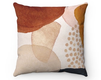 Abstract Art Pillow Cover, Rust Beige, Blush Pink Shapes Decorative Pillowcase, Square pillow cover 20x20 RnB