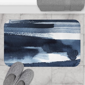 cute bath mat and rug, blue kitchen mat, Navy White, Pale Blue, Ombre Watercolor, Simple Minimalist, Soft Non Slip, bathroom rug decor