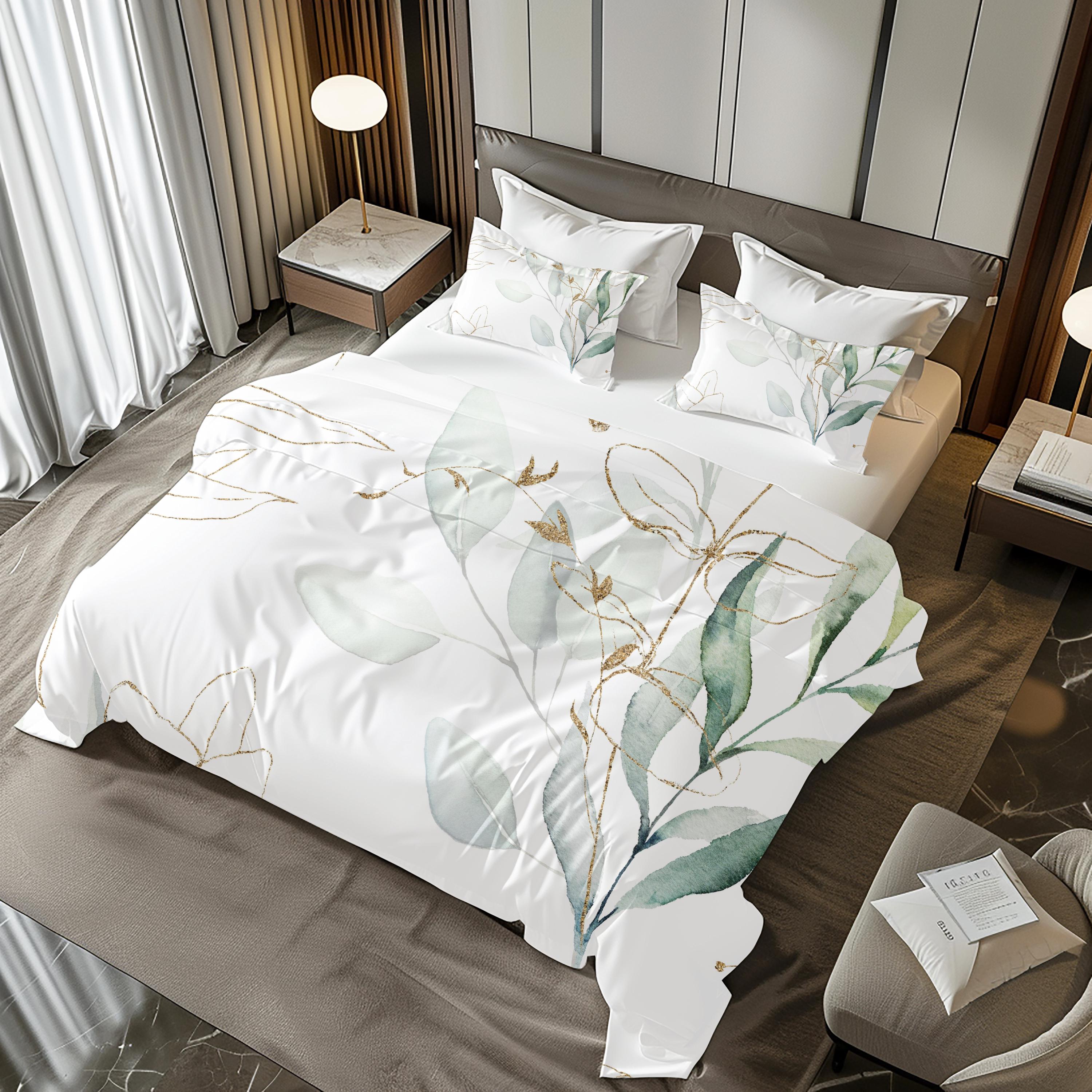 Copripiumino Verde Fiori Set Di Biancheria Da Letto Per Con Motivo Floreale E Fiori Bianchi, Verdi, Set Da Letto Per Da Giardino Con Rami Botanici Floreali E Rami Botanici Con Dente Di