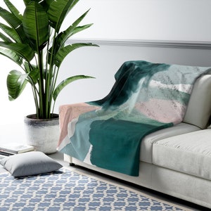 Boho Couch Throw Blankets Beige Teal Navy Blue Leaves Floral Print Abstract Minimalist Living Room Bedroom Home Office Throw Blankets Etsy Canada