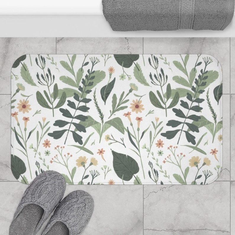 Bath Mats and Rugs Forest Green Tropical Jungle Leaves Herb Etsy