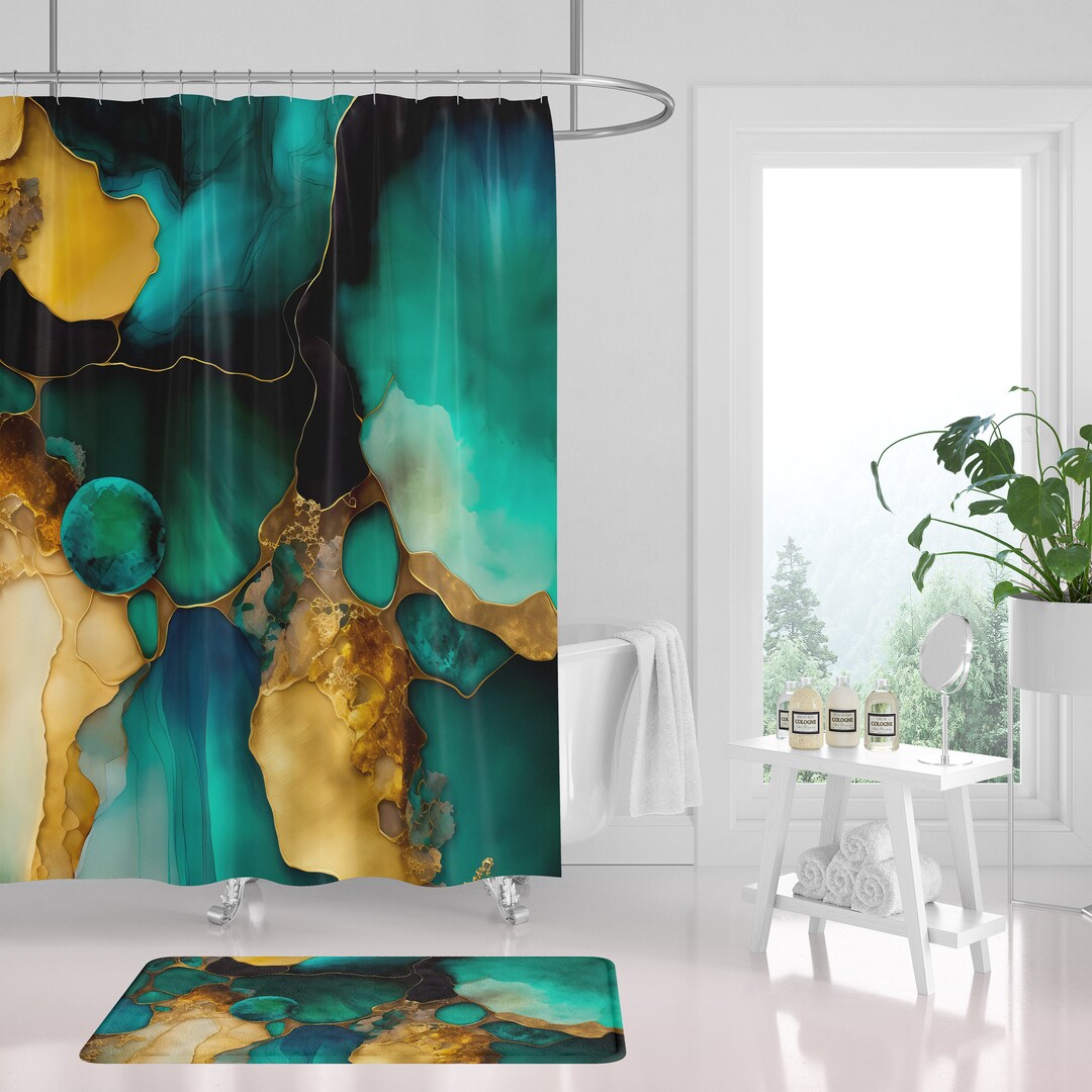 Ombre Boho Shower Curtain Bath Mat Bath and Hand Towel Set Etsy