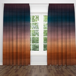 Boho Chic Window Curtains, Retro Rust Brown, Navy Blue Purple Ombre, Gradient Watercolor 50&quot;X 84”, Window Treatments