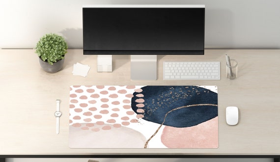Abstract Desk Mat, Blush Pink Gold, Ivory Beige, Boho Watercolor, Desk Organizer, Large Mousepad, Home Office Decor,  Workstation