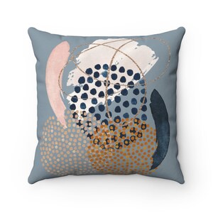 Abstract Art Pillow Cover: Navy, Blue & Beige Geometric Design