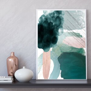 Smaragdgrüner Wald Kunstdruck: Grün, Blush, und Rosa Aquarell
