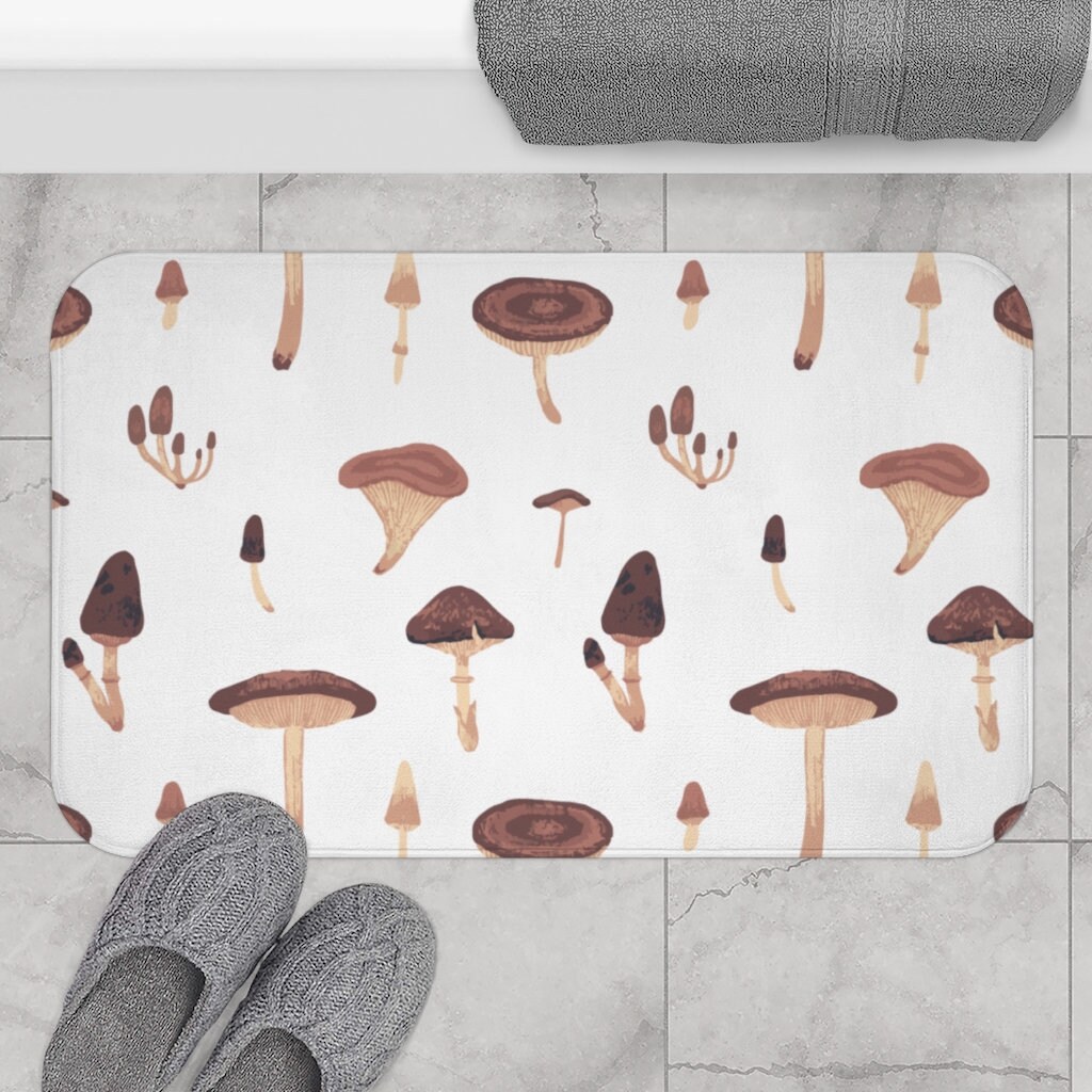 Bohemian Bath Mat Brown Mushrooms Boho Bathroom Decor Etsy
