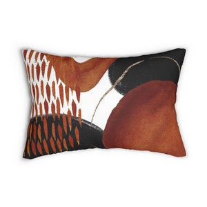 Throw Lumbar Pillow, Abstract Black Rust Watercolor, Mid Century Retro Fancy Elegant Stylish Couch Home Decor, Modern Pillowcase