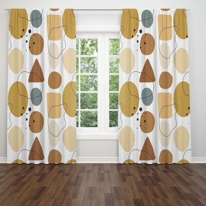 Boho Geometric Window Curtains: Abstract Brown Beige, 50&quot;x84&quot;