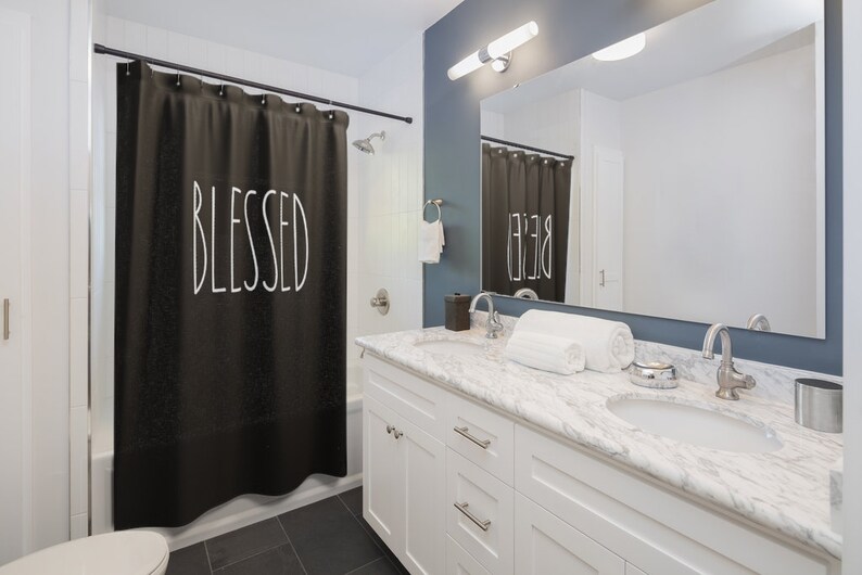 Rae Dunn Inspired Blessed Shower Curtain Black and White Etsy