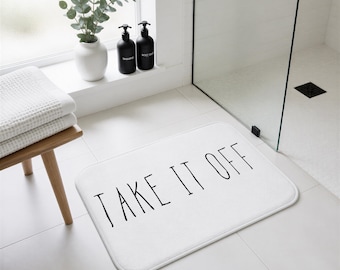 Funny Bath Mat, White Black, Take It Off (Memory Foam)