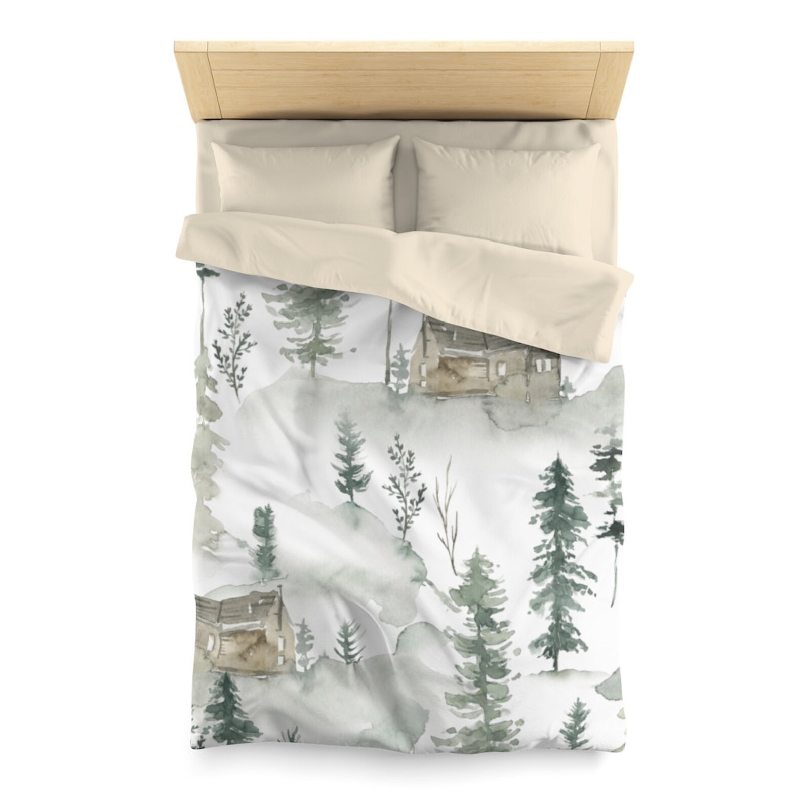 Duvet Cover Forest Green Scene Watercolor Floral Farmhouse Etsy