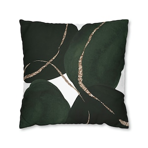 Boho Throw Pillow Cover, Abstract Shapes, Dark Emerald, Jade Green, Gold Beige, Couch, Bed Accent, Fancy Stylish, Decorative Pillowcase