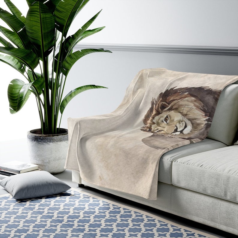 Plush Beige Kids Children Living Room Wild Life Cozy Comfy Safari Blanket Nursery Blanket Bedroom Lion Exotic Animal