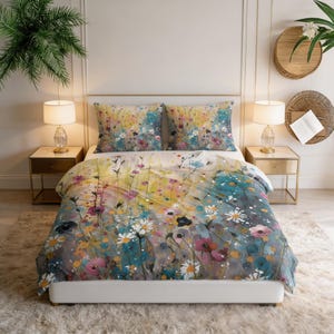 Floral Duvet Cover | Colorful Wildflowers Boho Bedding Queen King Twin XL