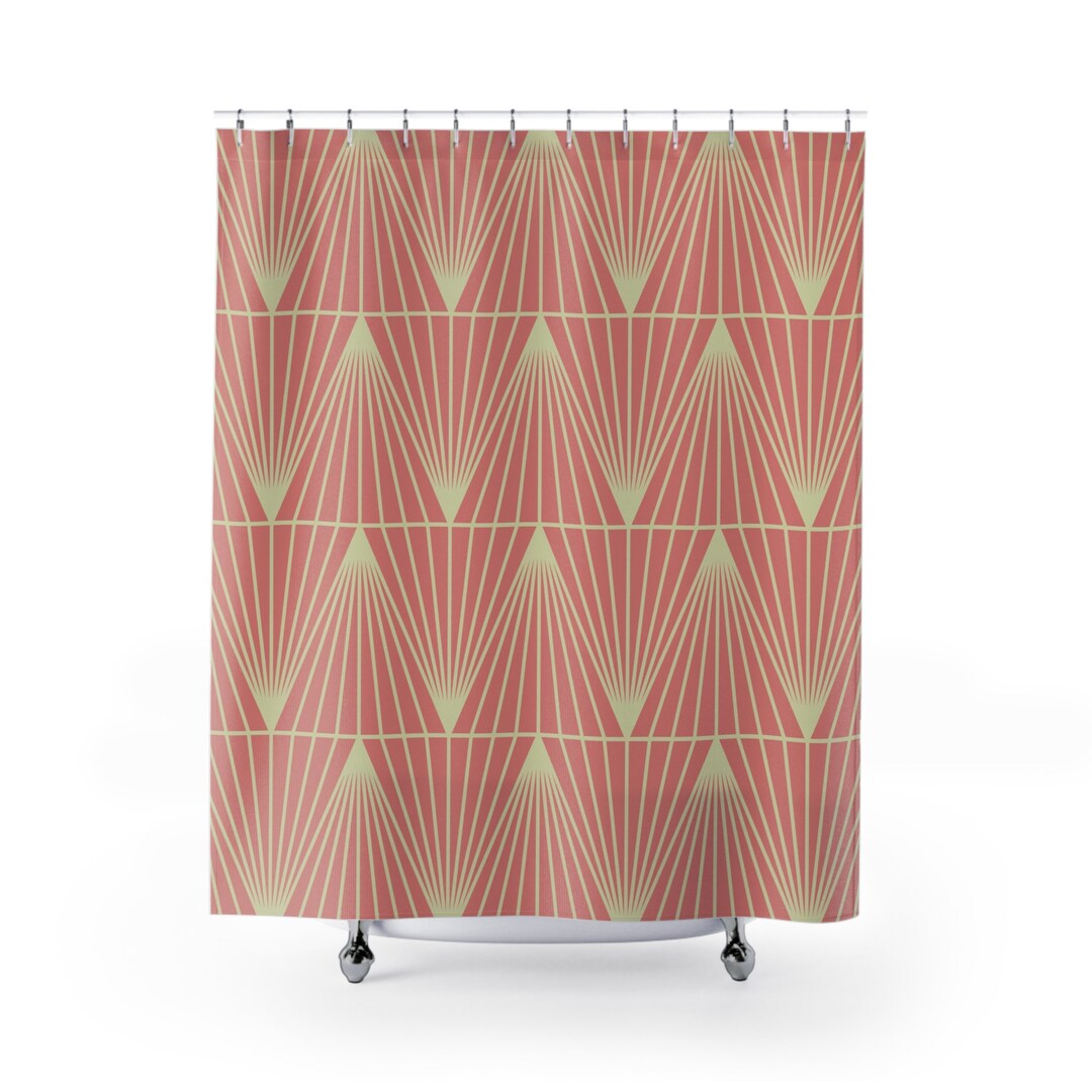 Art Deco Boho Shower Curtain Indian Pink Beige Geometric Etsy