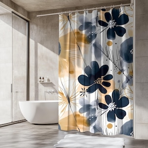 Douchegordijn met abstract bloemenmotief: modern boho-badkamerdecoratie