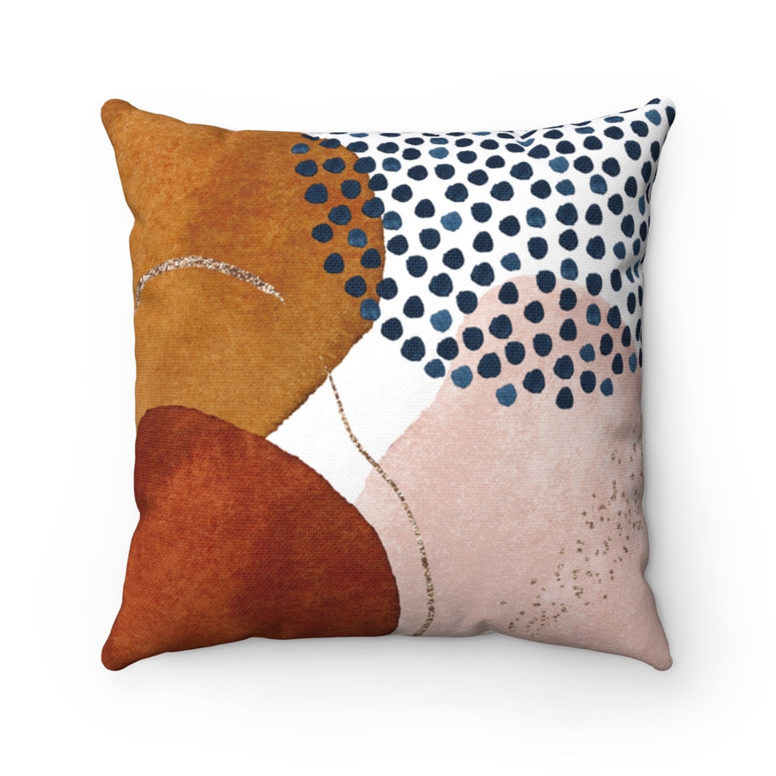 Abstract Pillow Cover Navy Blue Burnt Orange Beige Circles Etsy