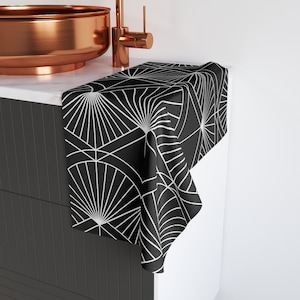 Art Deco Boho Hand Towel | Black White Geometric Art Nouveau | Minimalist Modern | Kitchen Bathroom, Spa, Workout Towel