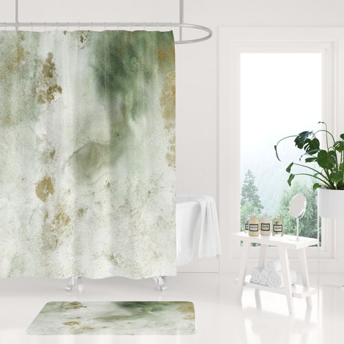 Fabric Shower Curtain Forest Abstract Art Greenery Etsy