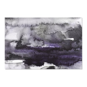 Boho Chic Area Rug, Retro Abstract, Deep Purple, Lavender Lilac, Grey, Watercolor Texture Stylish, Minimalist, Simple, Home Office Decor