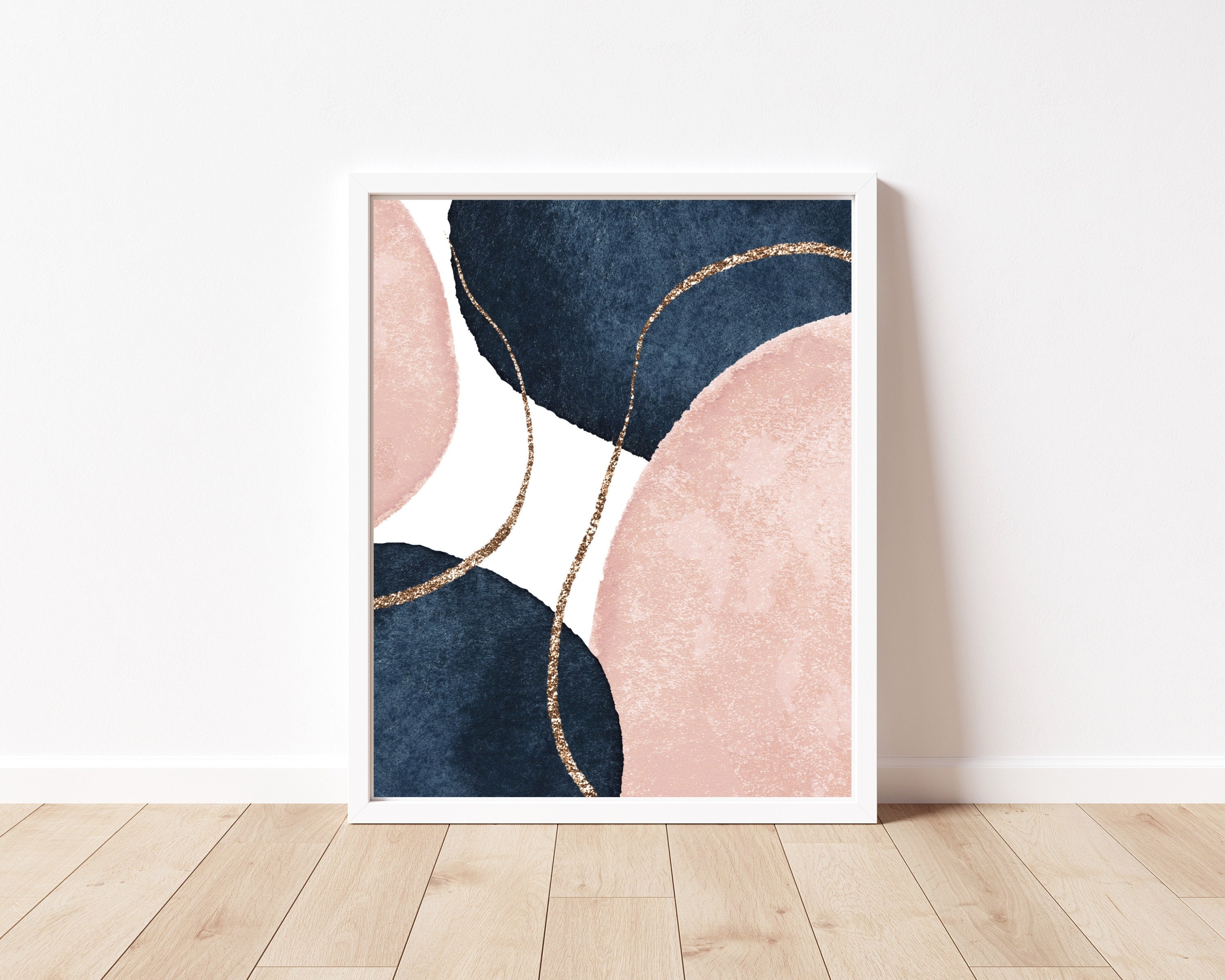 Wall Decor Art Prints, Abstract Navy Blue Blush Pink Mid Century ...