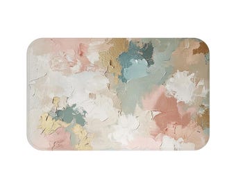 Abstract Memory Foam Kitchen Mat: Muted Gold, Beige, Blush Pink