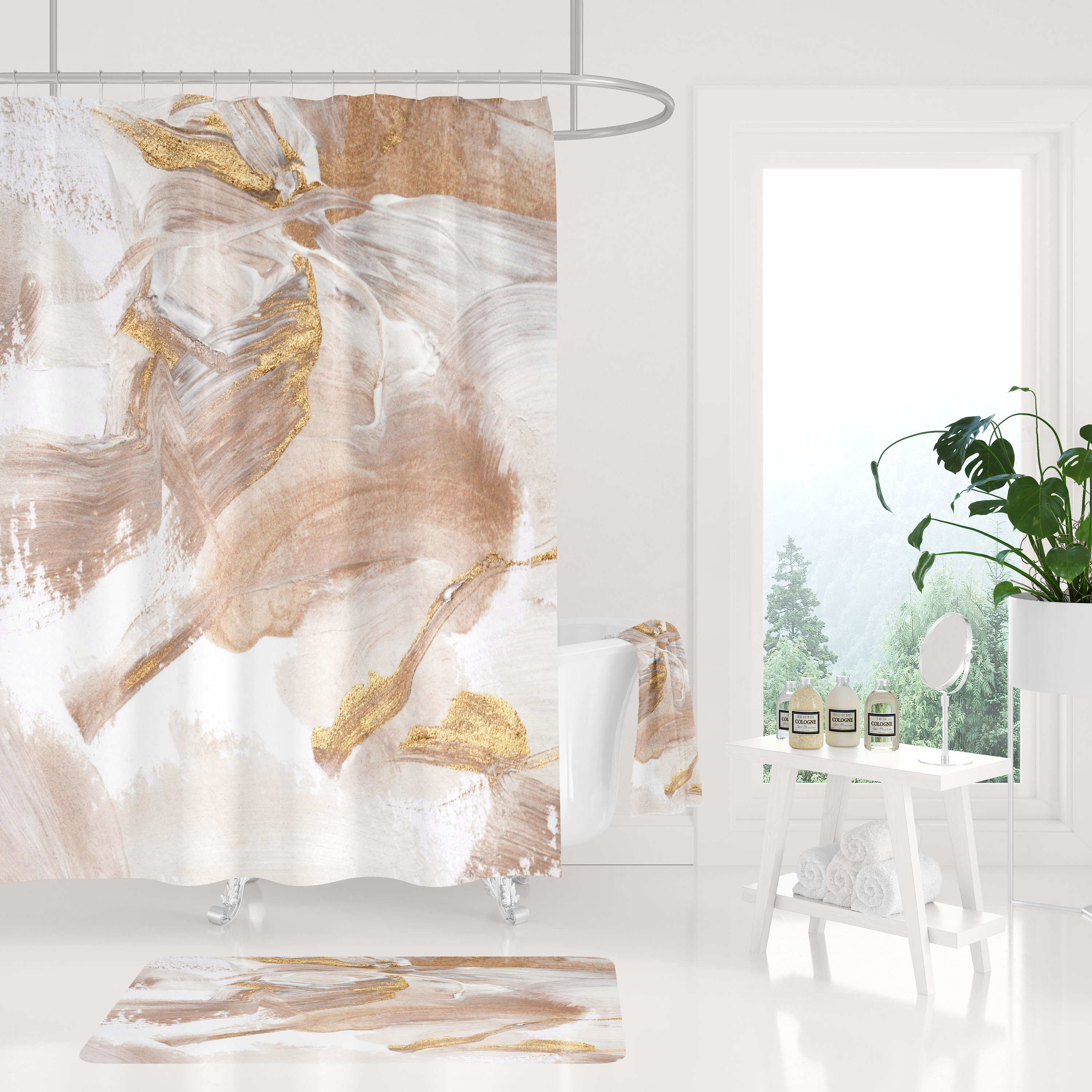 Fabric Shower Curtain Ivory Cream Gold Beige Brush Paint Etsy