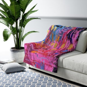 Cozy Comfy Blankets, Matisse Inspired, Colorful Abstract, Pink Yellow Blue, Modern Watercolor, Bohemian Living Room, Bedroom, Office Throw