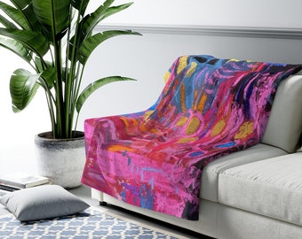 Cozy Comfy Blankets, Colorful Abstract, Pink Yellow Blue, Modern Watercolor, Bohemian Living Room, Bedroom, Office Throw