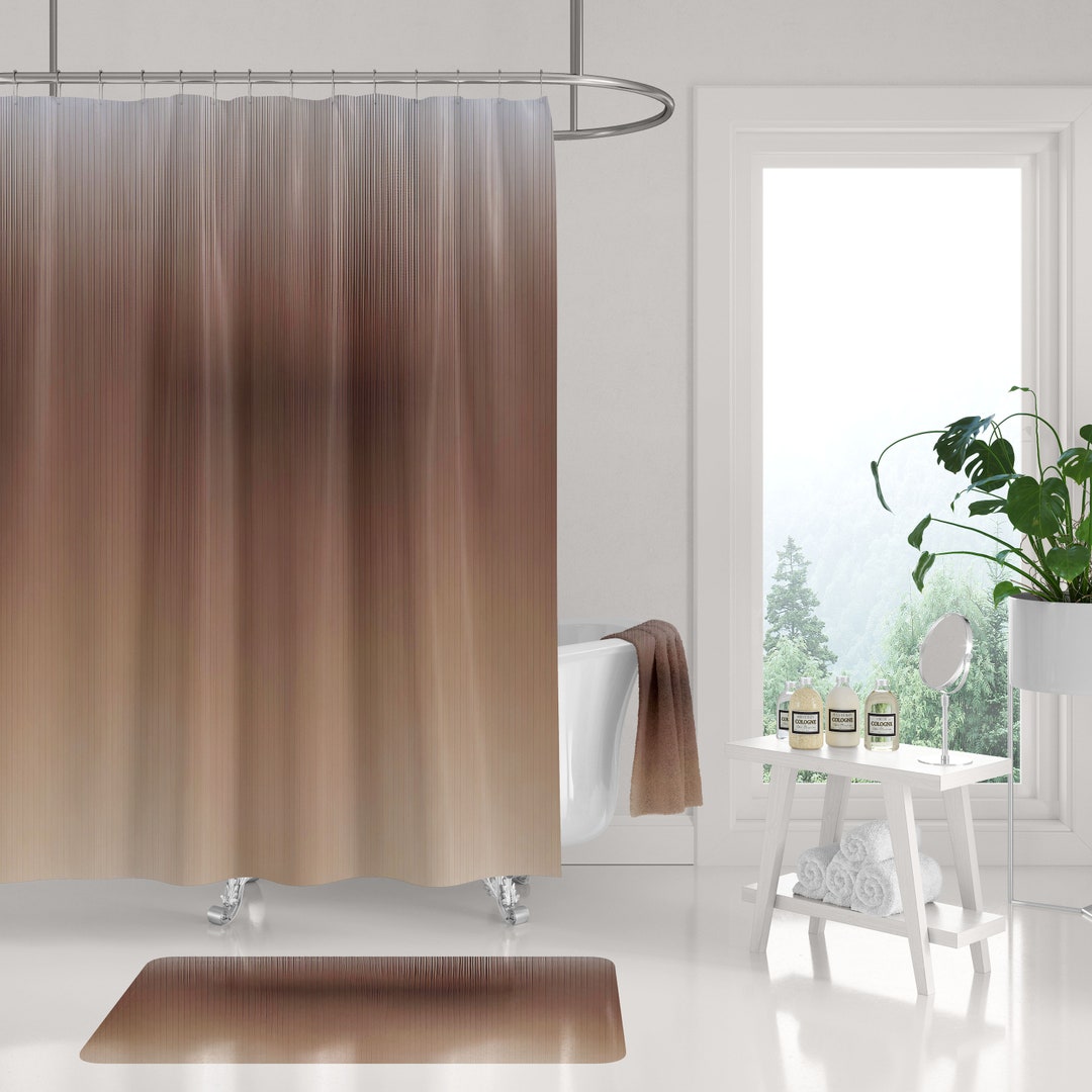 View of Boho Shower Curtain Set, Bath Mat, Hand, Bath Towel | Abstract Beige ...